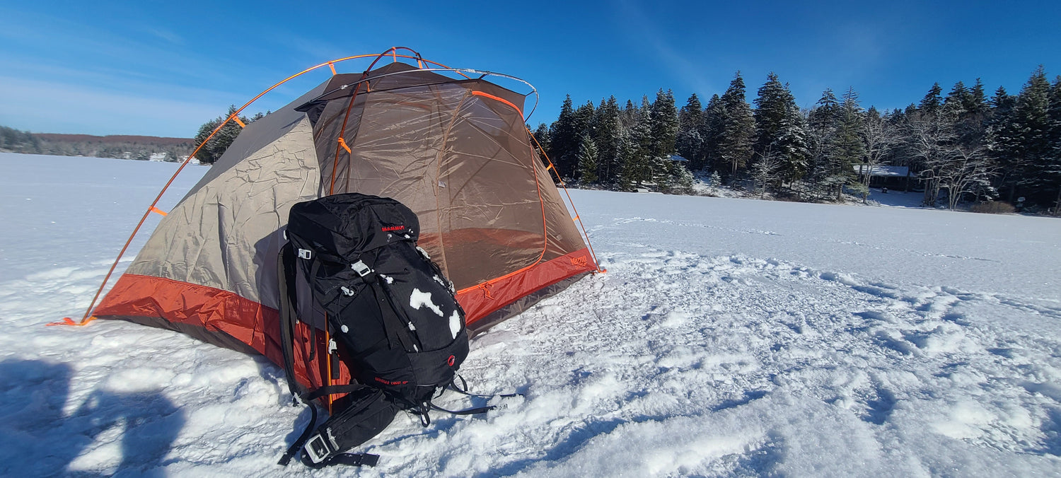 Winter camping is no problem with our gear! Try our Mammut Lithium Crest hiking backpack for plenty of space and comfort, coupled with our 2-Person Marmot Catalyst tent. Find a frozen lake, grab a few of our below temperature sleeping bags and your set!